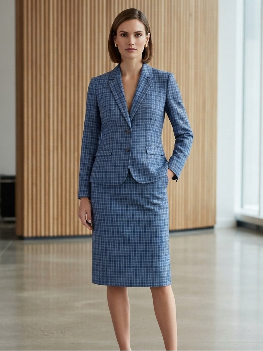 PENDLETON Vintage Blue Plaid Wool Skirt Suit